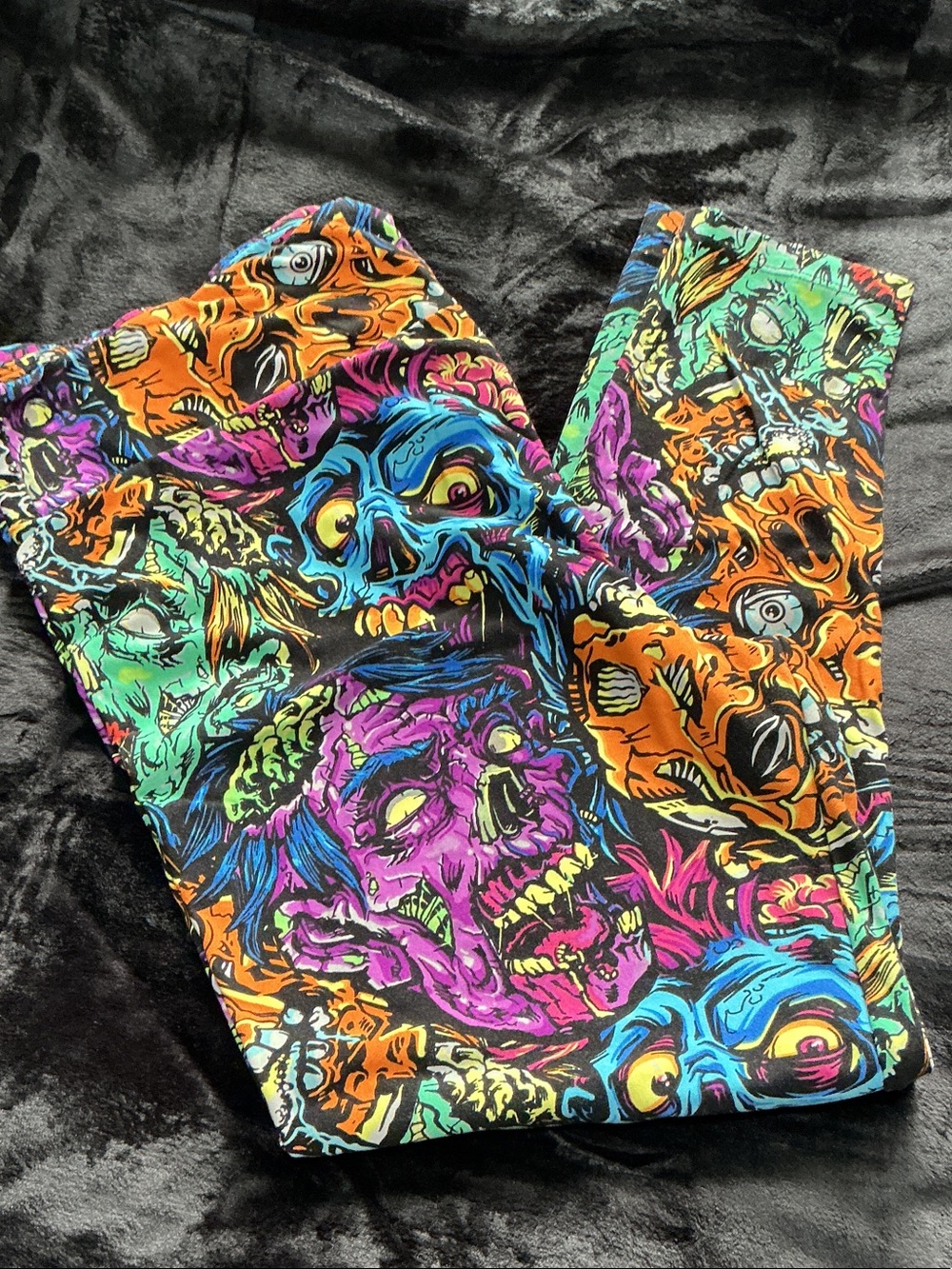LuLaRoe Neon Skull Leggings in Purple, Blue, Orange, Green, Black